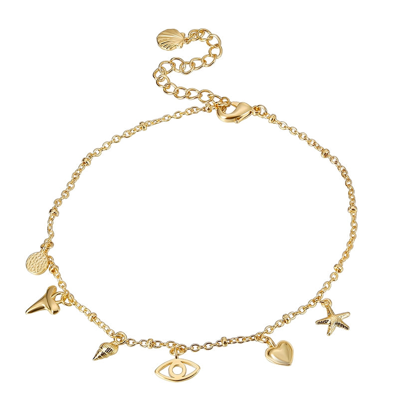 IG Style Devil's Eye Heart & Ocean Elements Gold Plated Women's Anklet