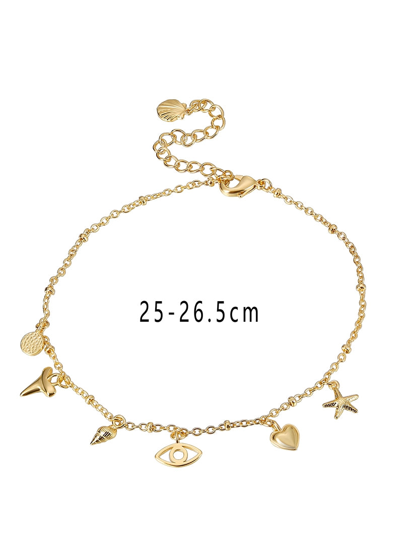 IG Style Devil's Eye Heart & Ocean Elements Gold Plated Women's Anklet