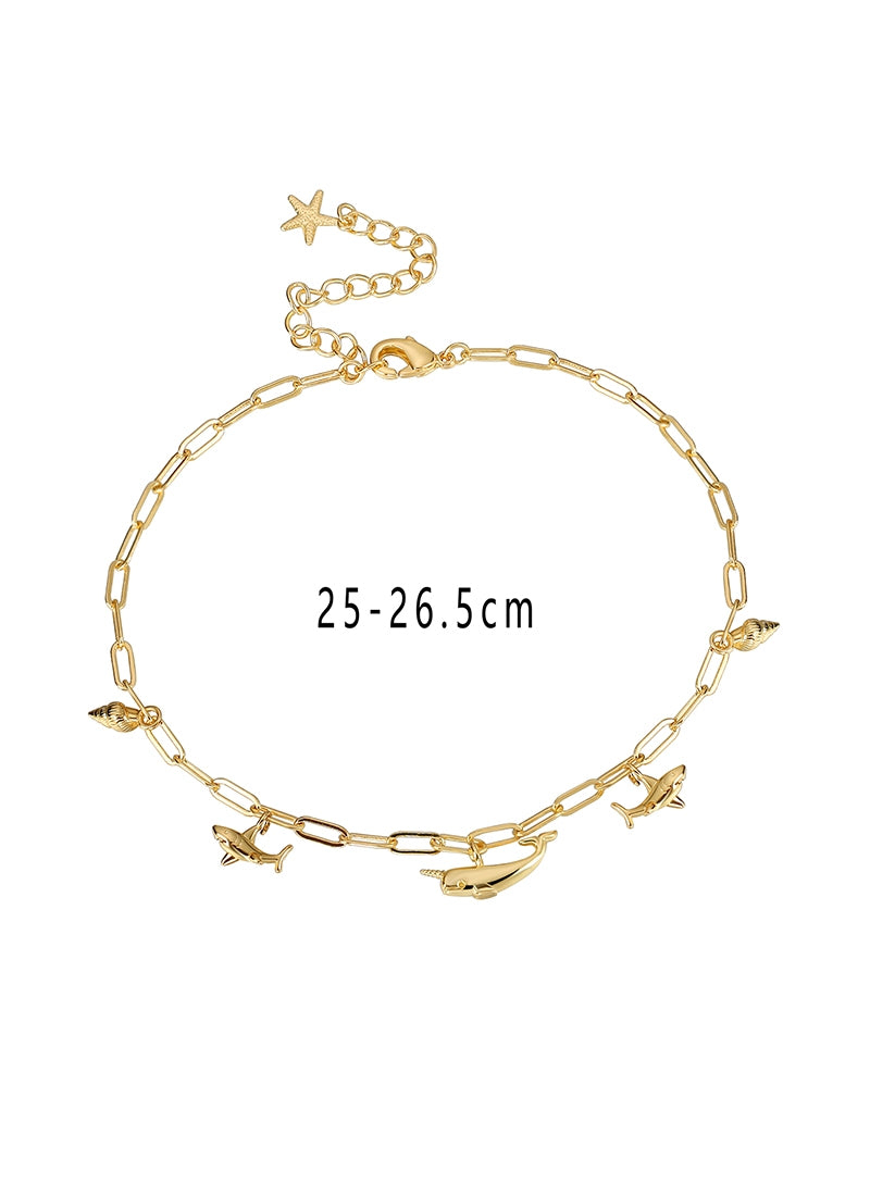 IG Style Devil's Eye Heart & Ocean Elements Gold Plated Women's Anklet