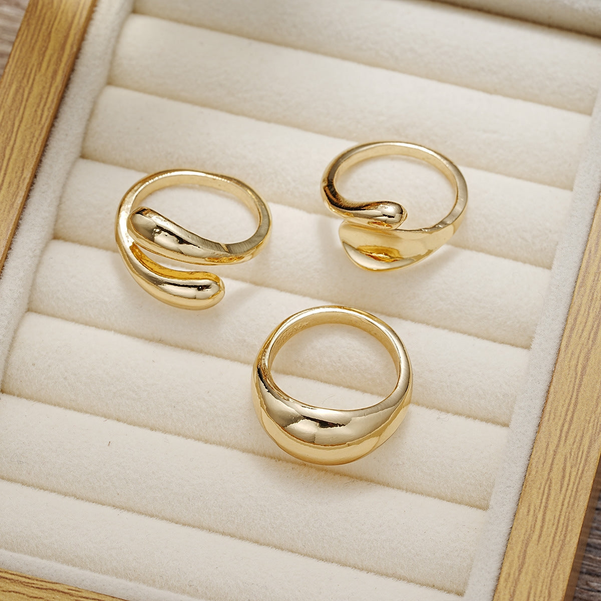 IG Style Geometric Gold Open Rings Set for Women