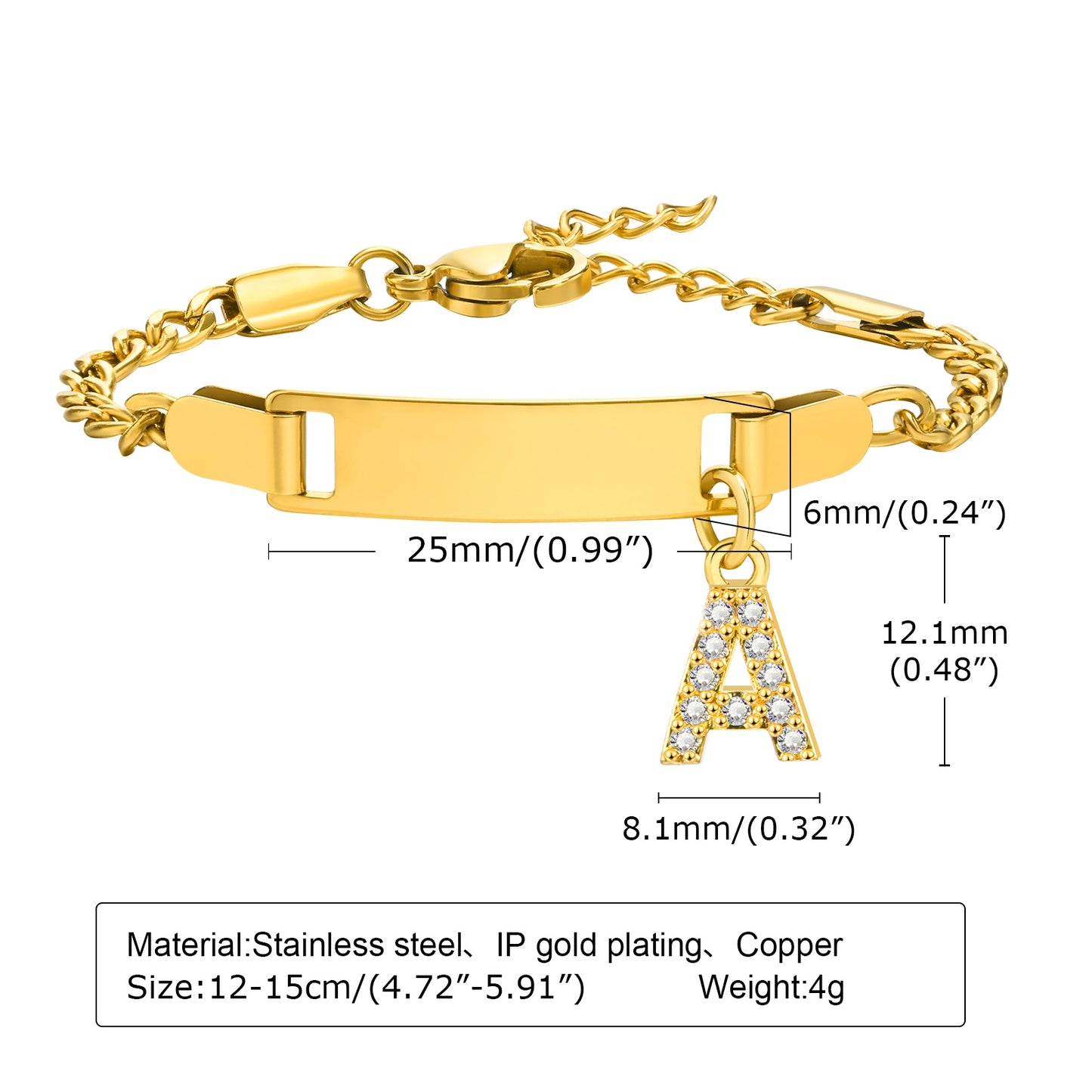 Stainless Steel Zircon Inlay English Letter Bracelet for Women and Children