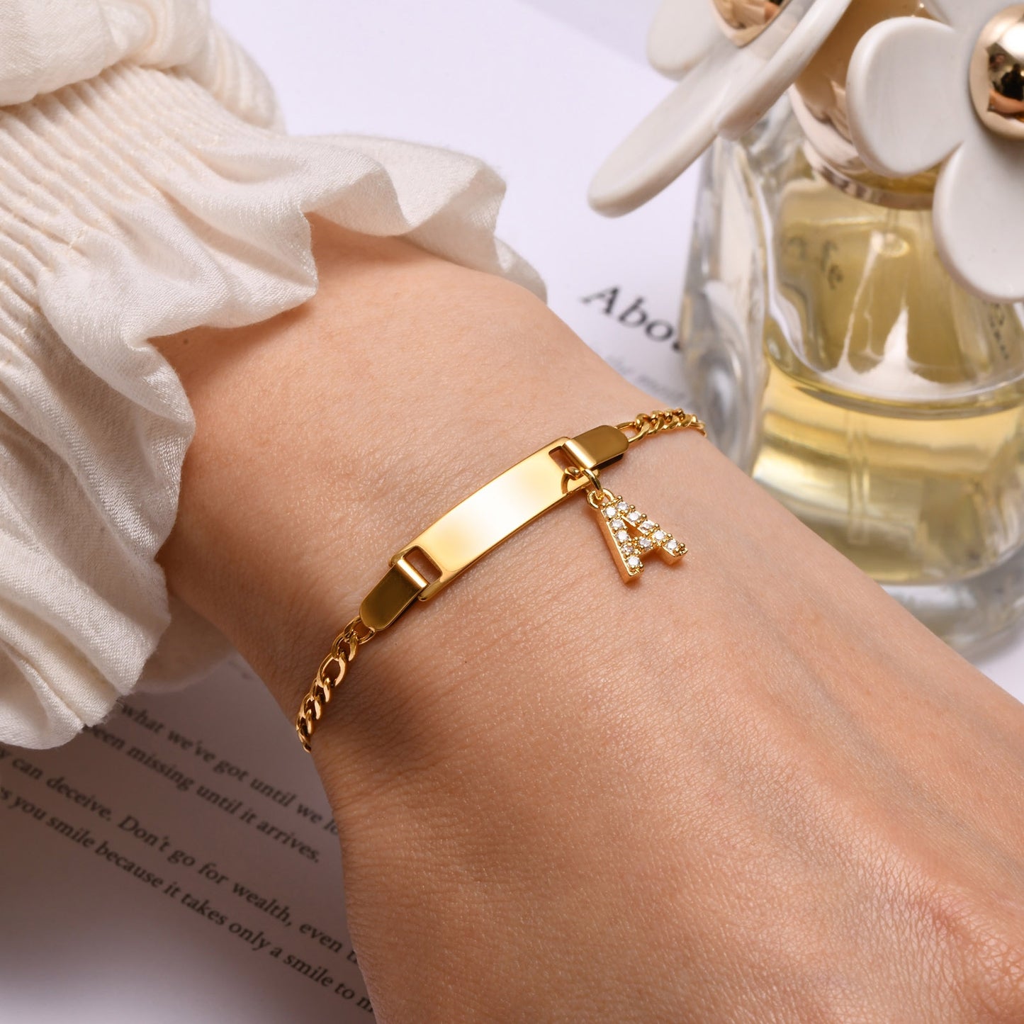 Stainless Steel Zircon Inlay English Letter Bracelet for Women and Children