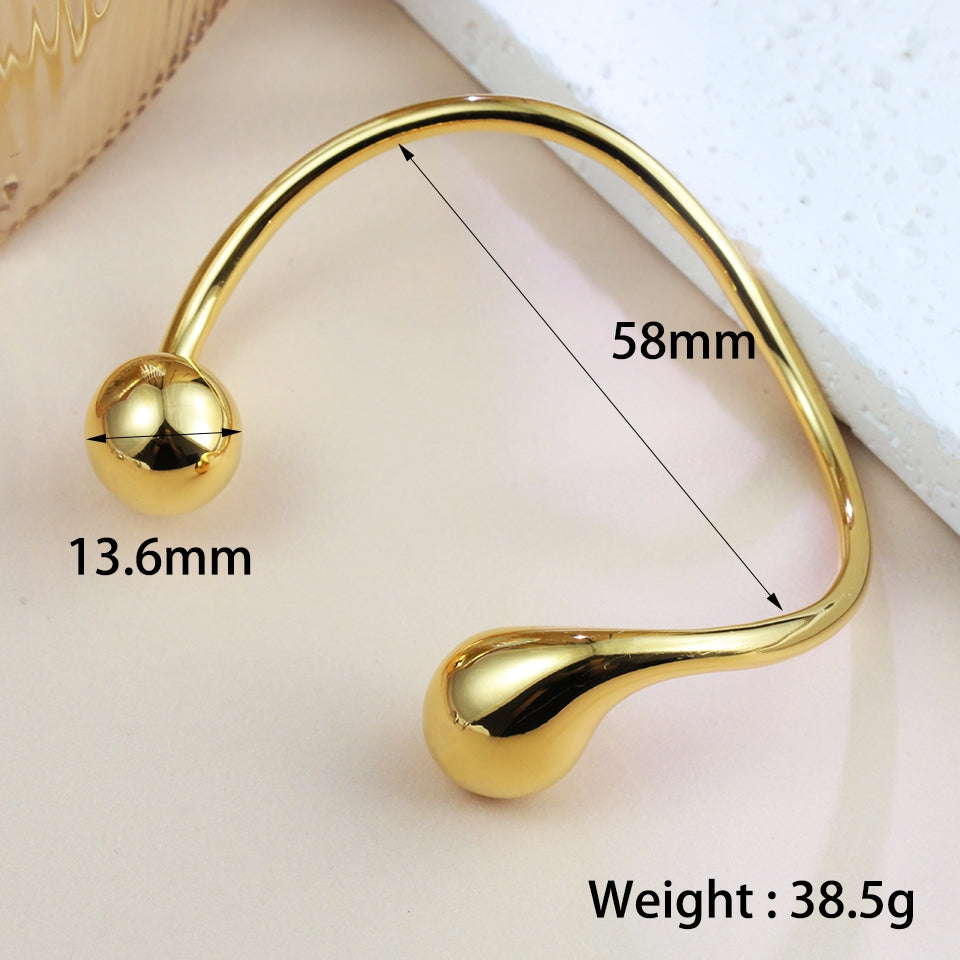 18K Gold Plated Stainless Steel Waterdrop Bangle Bracelet - Adjustable Open Design