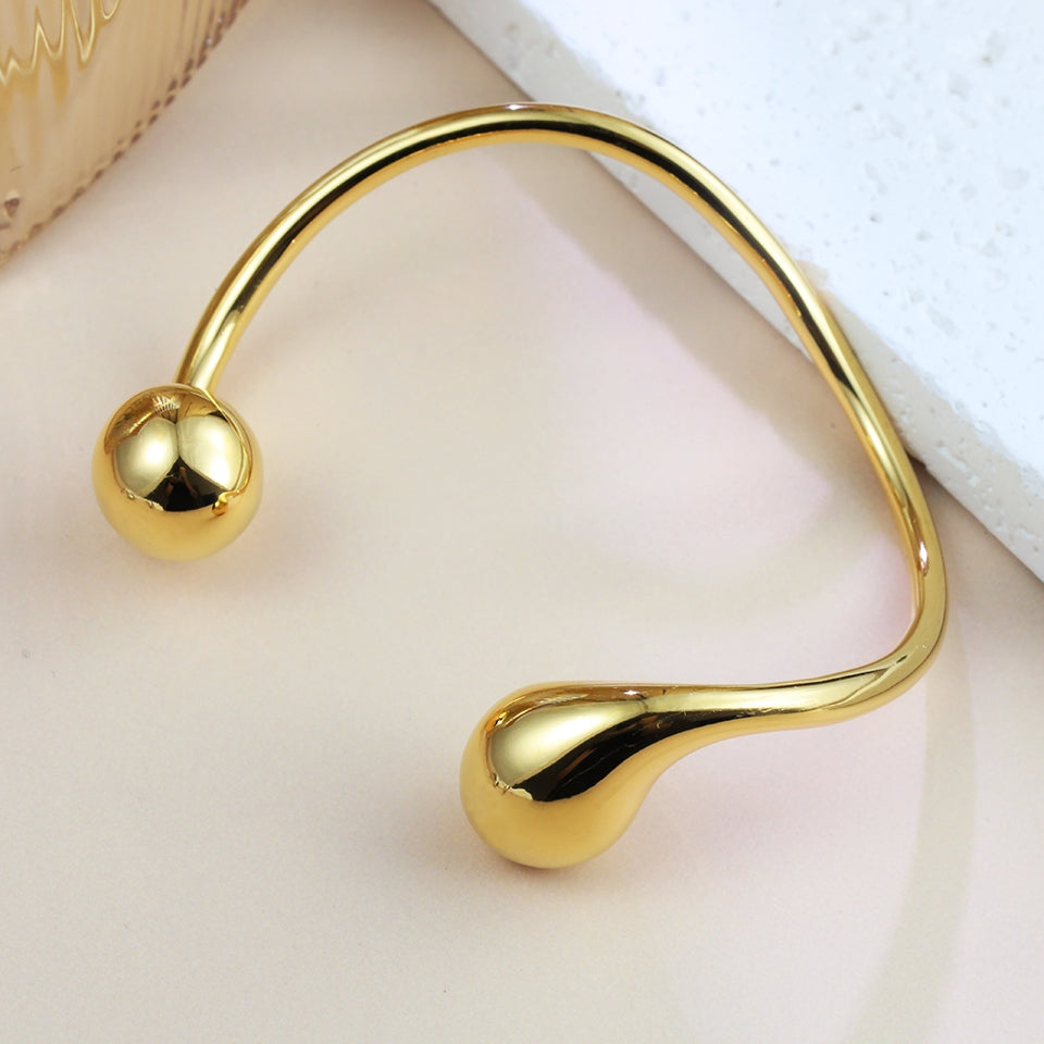 18K Gold Plated Stainless Steel Waterdrop Bangle Bracelet - Adjustable Open Design