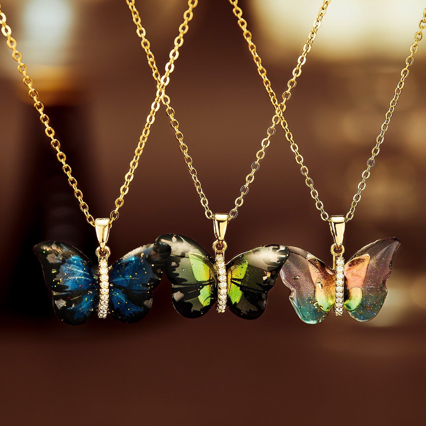 IG Style Colorful Gradient Butterfly Pendant Necklace - 304 Stainless Steel & Copper Inlay Women's Jewelry