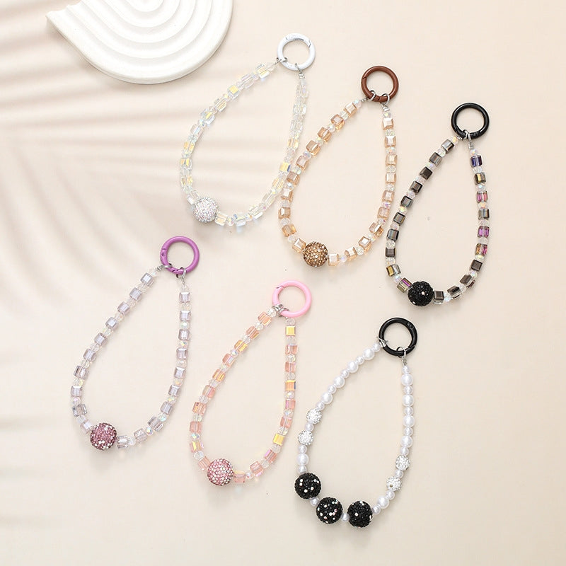 IG Style Geometric Beaded Rhinestone Crystal Keychain Phone Charm