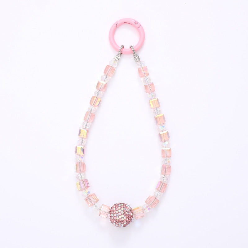 IG Style Geometric Beaded Rhinestone Crystal Keychain Phone Charm