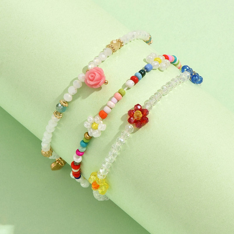 IG Style Heart Shape Flower Crystal Seed Bead Women's Bracelet