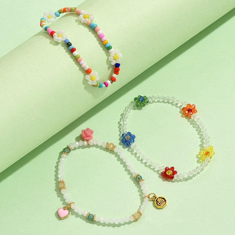 IG Style Heart Shape Flower Crystal Seed Bead Women's Bracelet