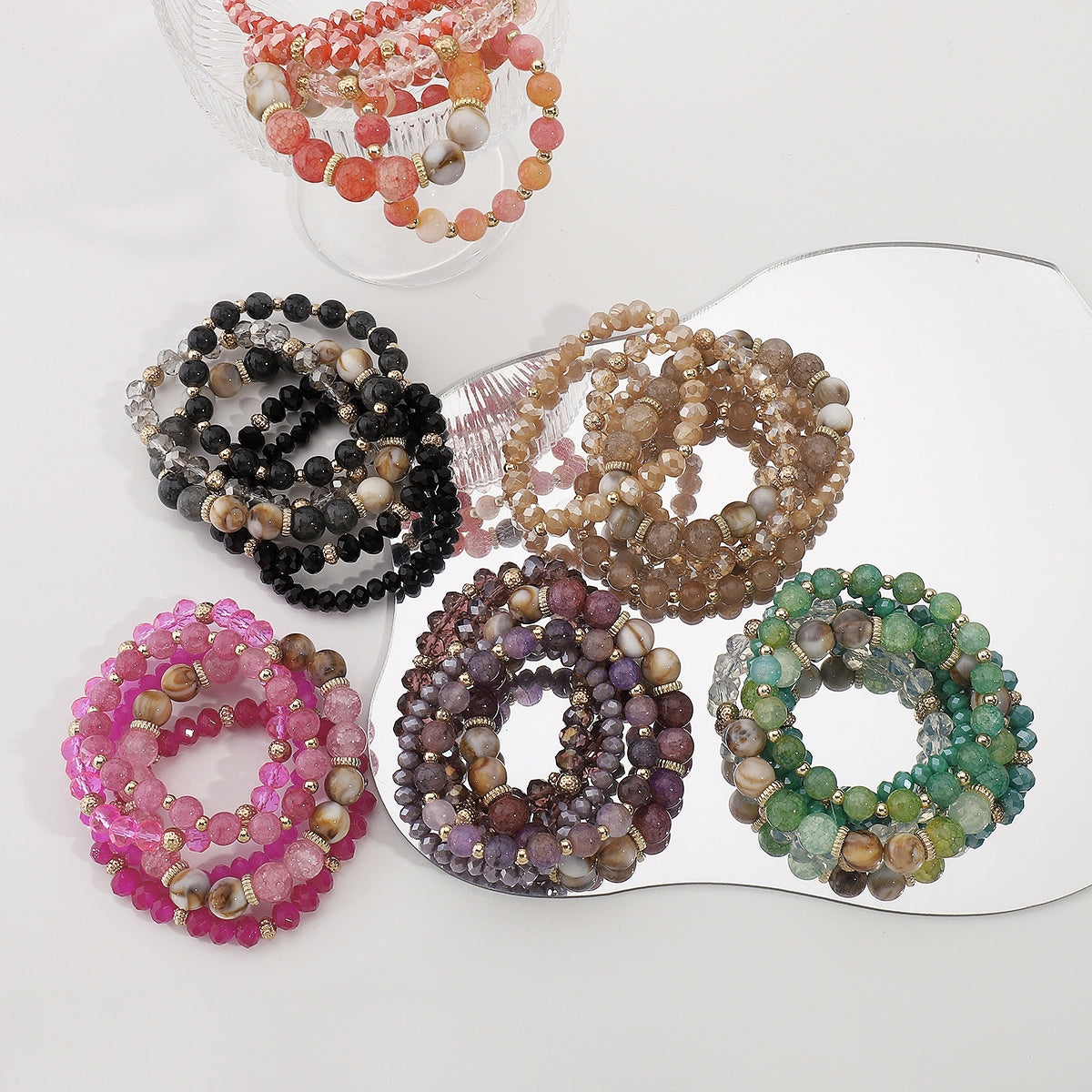 IG Style Bohemian Geometric Crystal Beaded Layered Bracelets