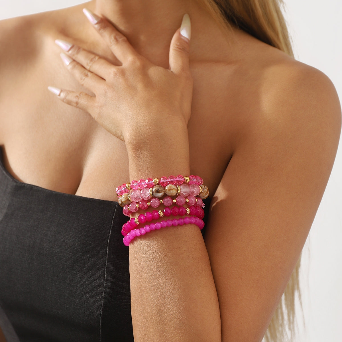 IG Style Bohemian Geometric Crystal Beaded Layered Bracelets