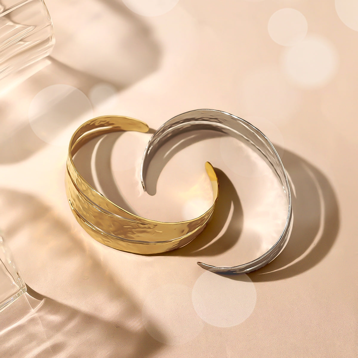 IG Style Vintage Geometric 18K Gold Plated Stainless Steel Bangle - Elegant Wide Face with Fine Cutout Design