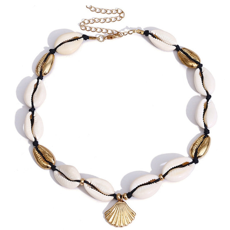 Boho Chic Shell Alloy Necklace - Minimalist Handmade Statement Choker