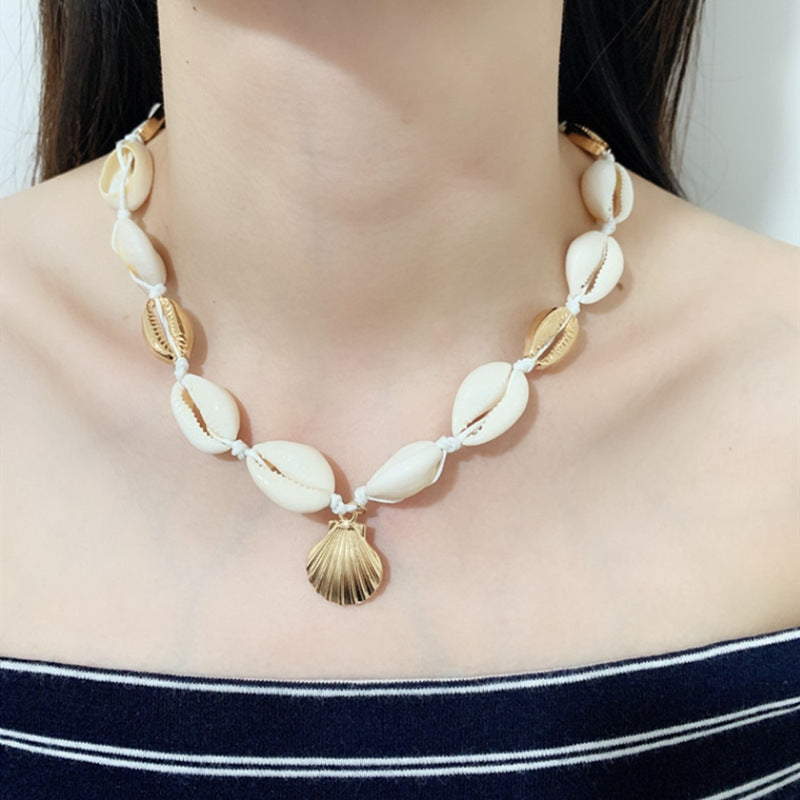 Boho Chic Shell Alloy Necklace - Minimalist Handmade Statement Choker