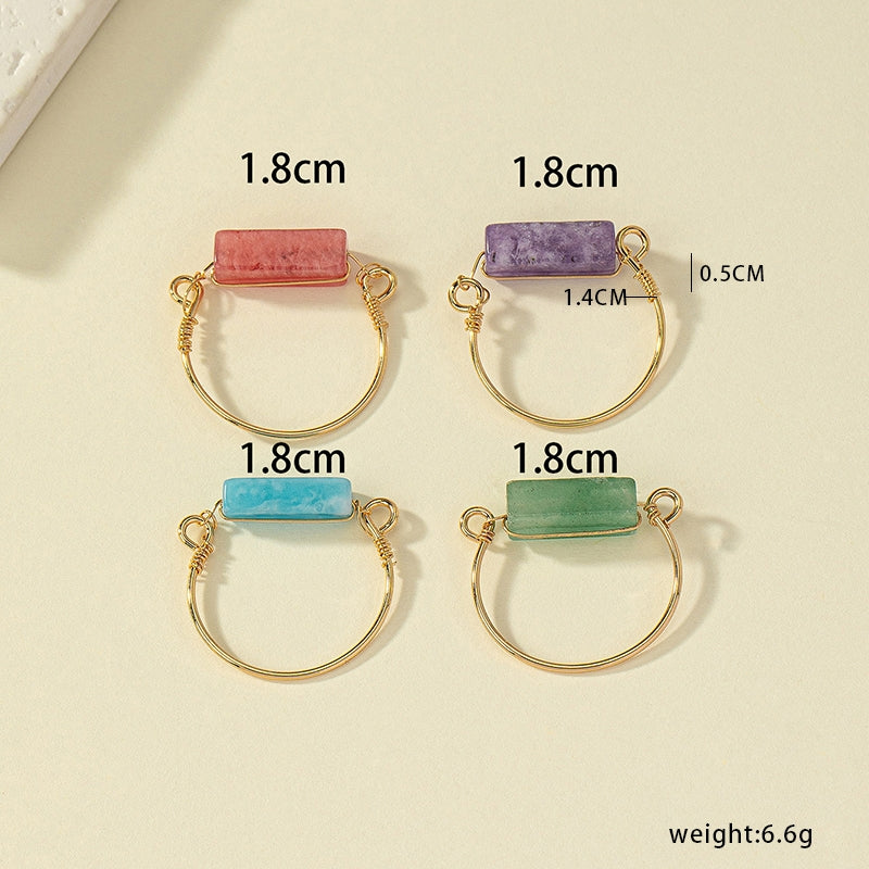 14k Gold Plated Open Rings with Colorful Natural Stones