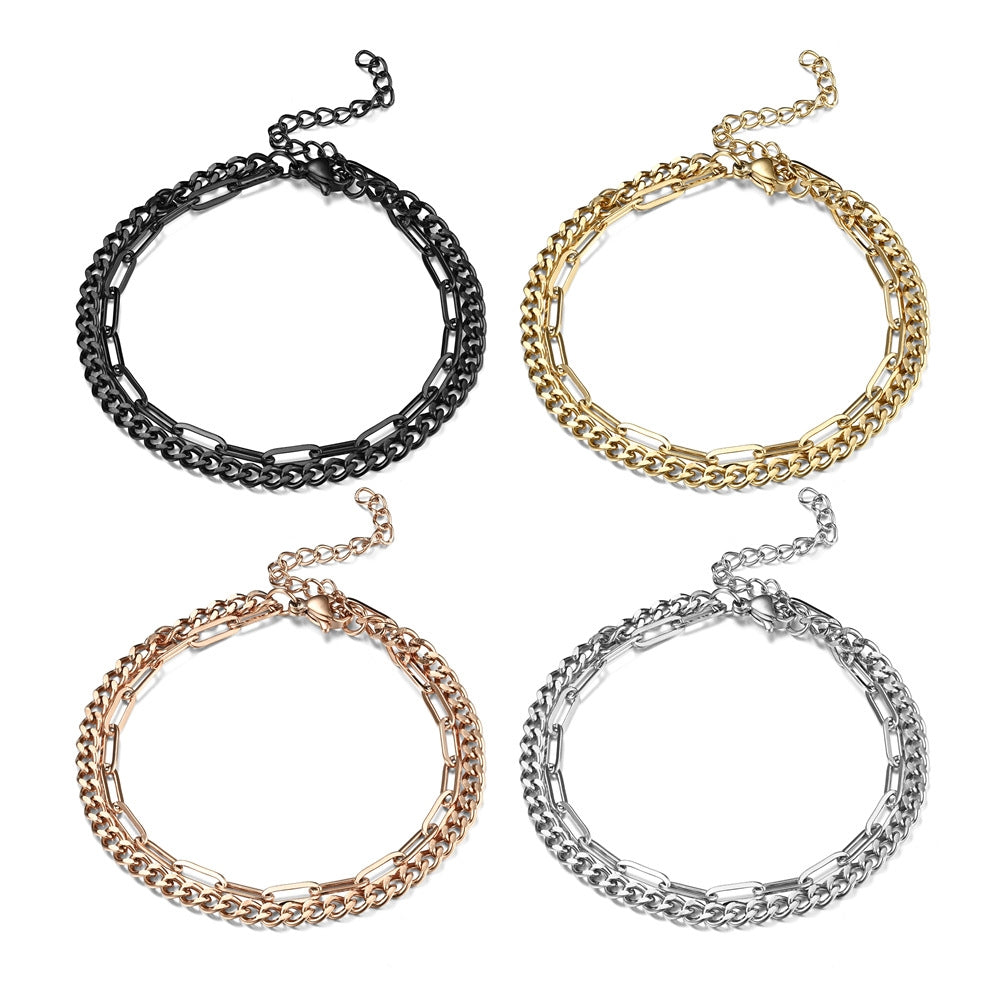 Stainless Steel Double-Layer Square Chain Bracelet - 2023 Fashion Trend