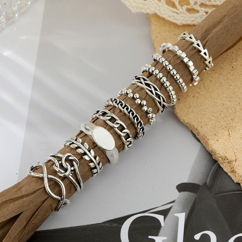 IG Style Vintage Geometric Silver Plated Women's Ring Set - 12 Pieces