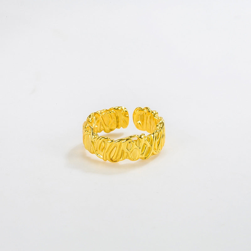 Geometric Sterling Silver 18k Gold Plated Open Ring with Unique Filigree Design