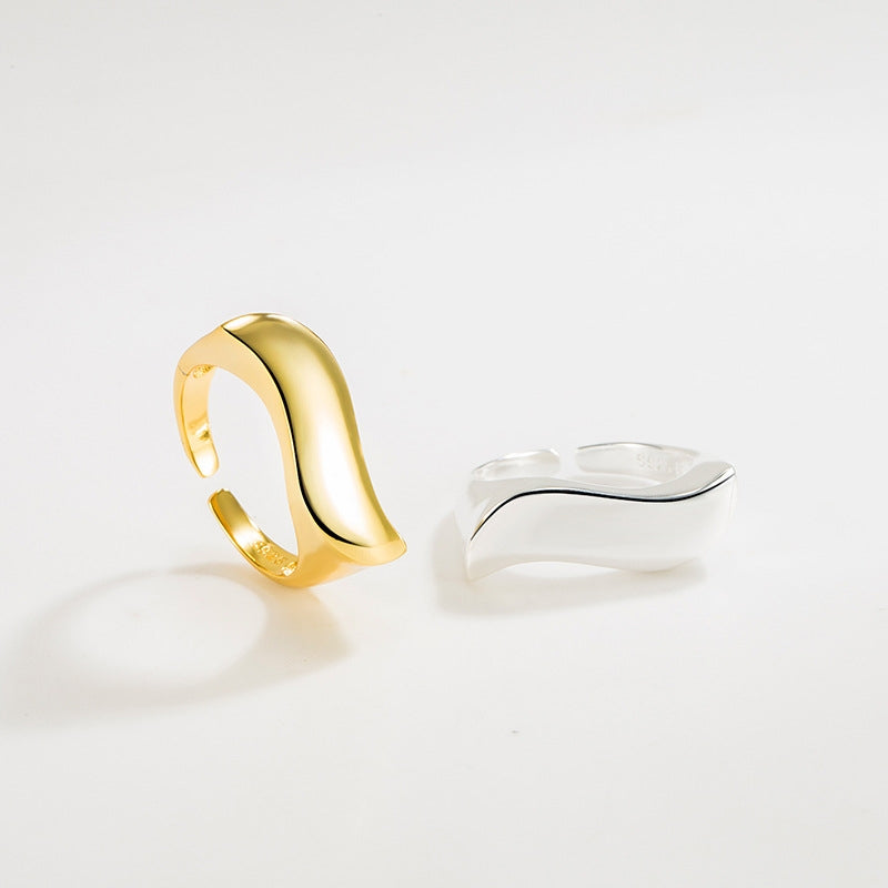 Geometric 18k Gold Plated Sterling Silver Wave Adjustable Ring