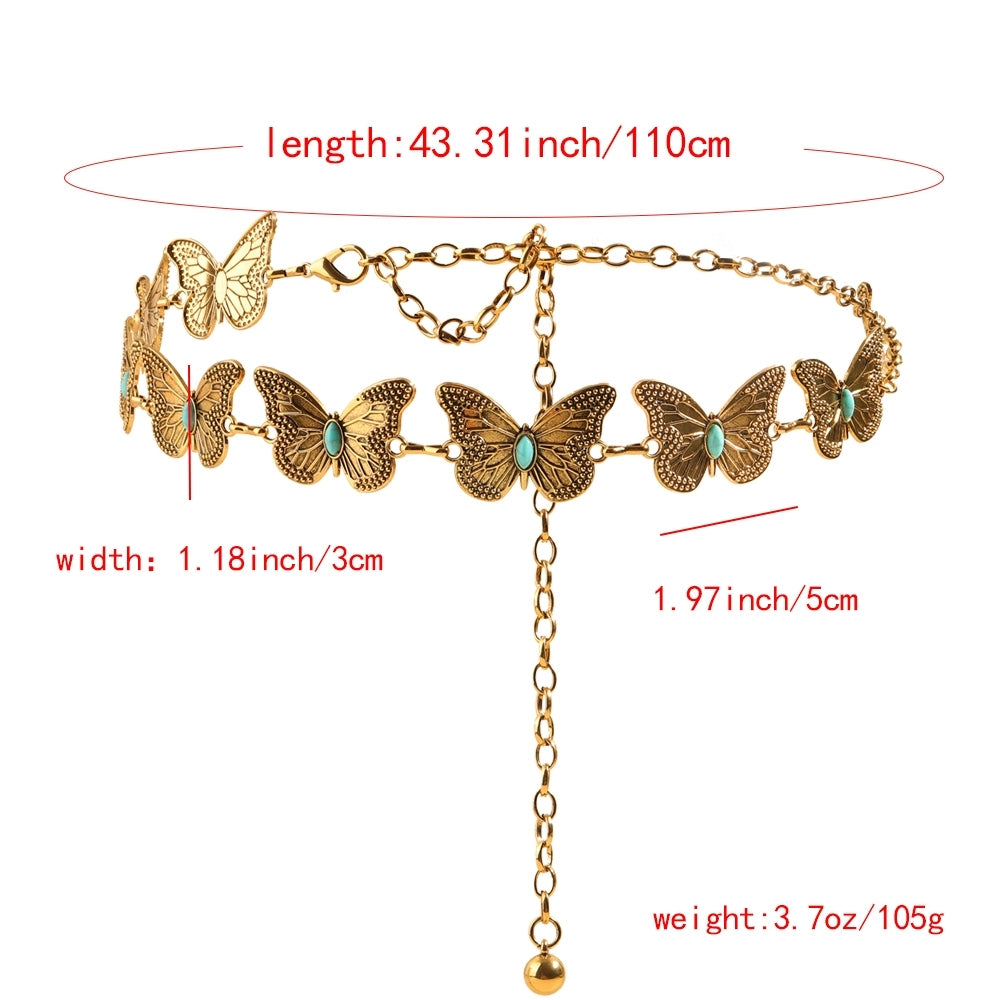 Turquoise Butterfly Alloy Chain Belt for Women