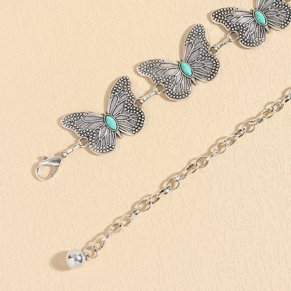 Turquoise Butterfly Alloy Chain Belt for Women