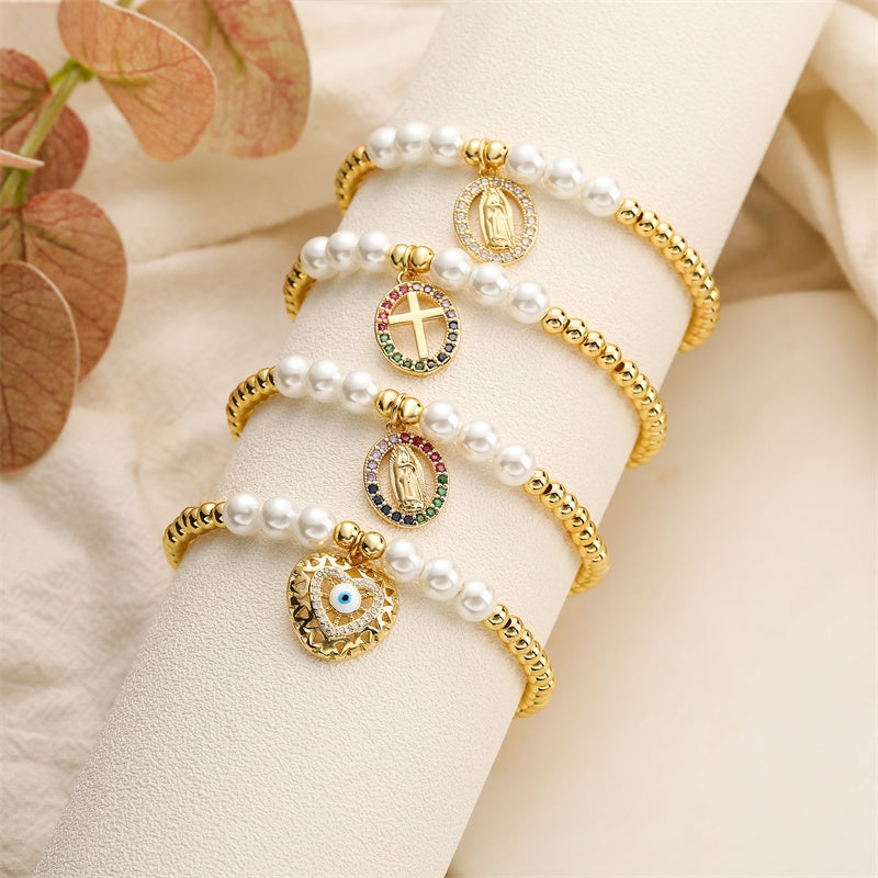 IG Style Cross Heart Eye Zircon Beaded Bracelet