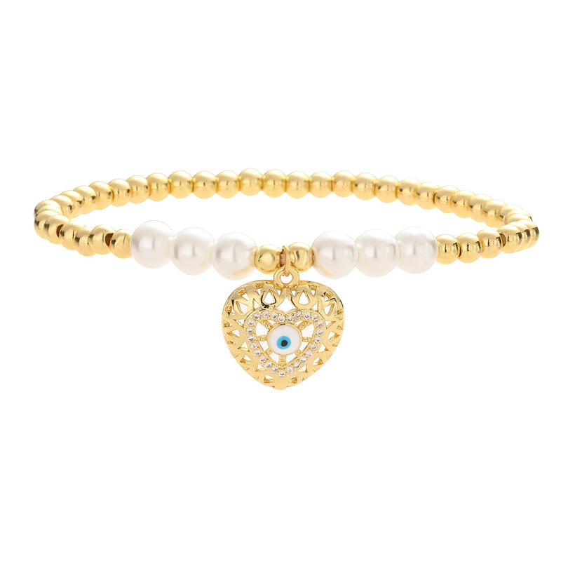 IG Style Cross Heart Eye Zircon Beaded Bracelet