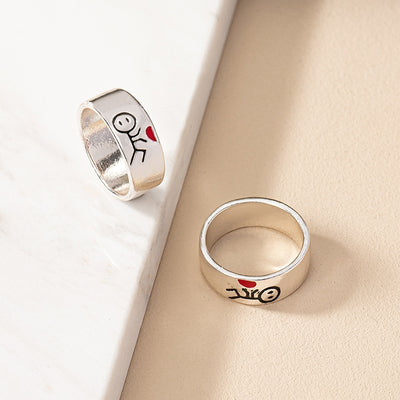 Heart Shape White Gold Plated Couple Rings - Trendy Graffiti Design for Valentine's Day