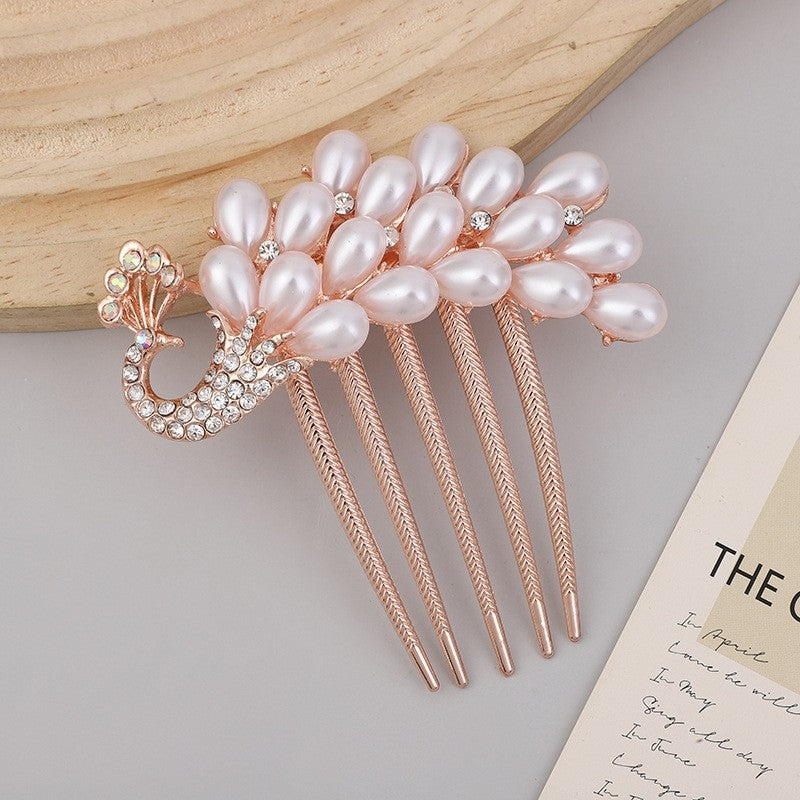 Elegant Pearl & Rhinestone Flower Hair Comb - Alloy Hairpin Accessory