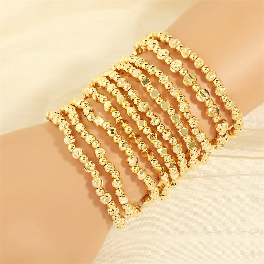 18k Gold Plated Geometric Beaded Layered Bracelet Set