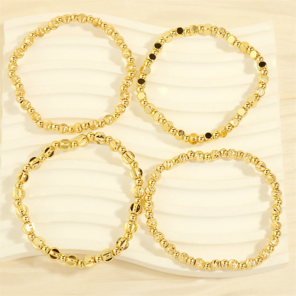 18k Gold Plated Geometric Beaded Layered Bracelet Set