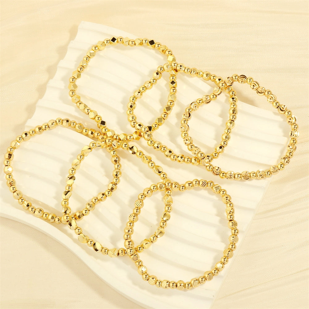 18k Gold Plated Geometric Beaded Layered Bracelet Set