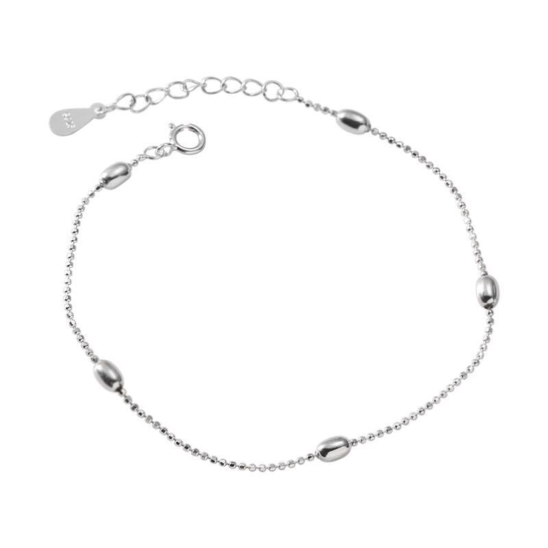 Sterling Silver Olive Bead Bracelet - Minimalist Luxury Jewelry for Women