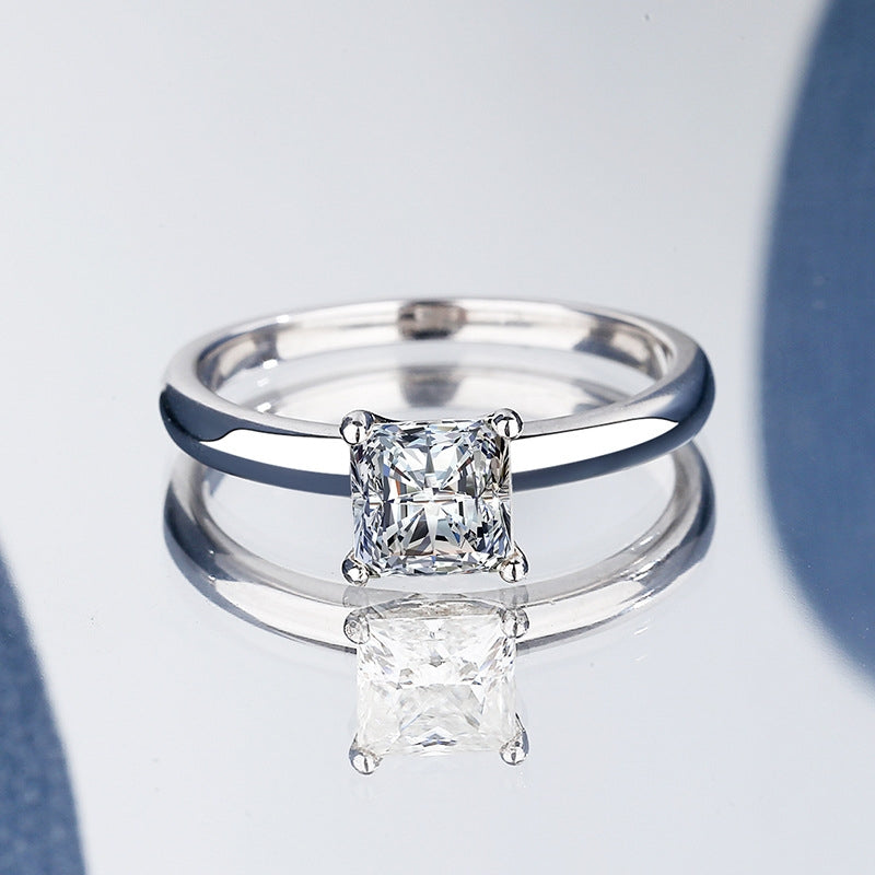 Ig Style Square Sterling Silver Moissanite Princess Cut Ring