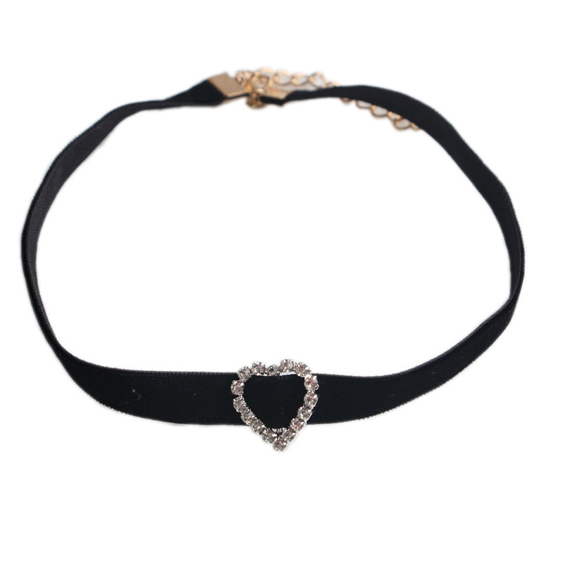 Heart Shape Rhinestone Lace Choker Necklace for Women