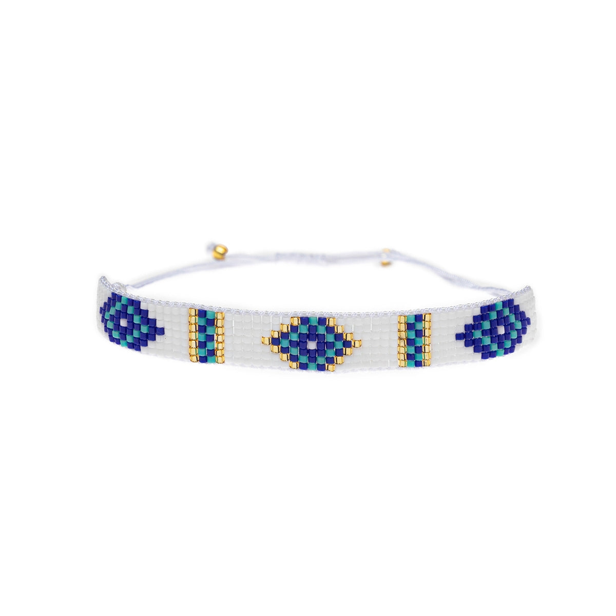 Geometric Eye Unisex Miyuki Bead Bracelet - Bohemian Blue & White Handmade Design