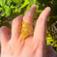 14k Gold Plated Open Ring with Inlaid Zircon and Wheat Grain Design