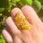 14k Gold Plated Open Ring with Inlaid Zircon and Wheat Grain Design