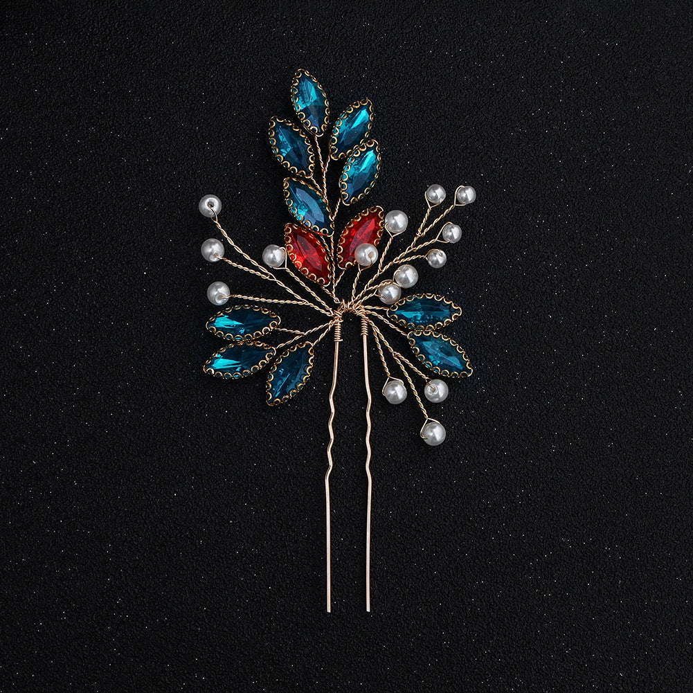 Imitated Crystal & CZ Geometric Hair Accessories with Colorful Rhinestones and Pearl U-Shaped Hairpin