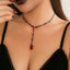 Gothic Vintage Crystal Water Droplet Tassel Choker Necklace