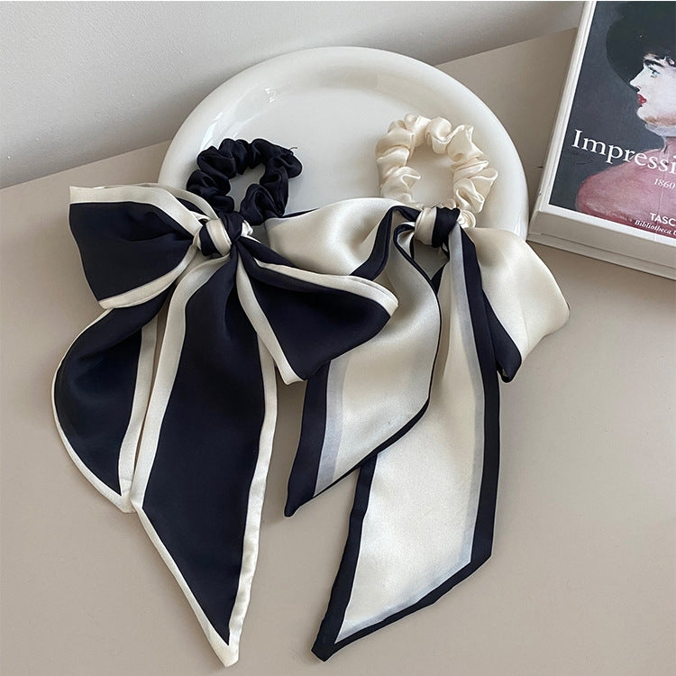 Imported Black and White Bow Hair Band and Silk Scarf Headband