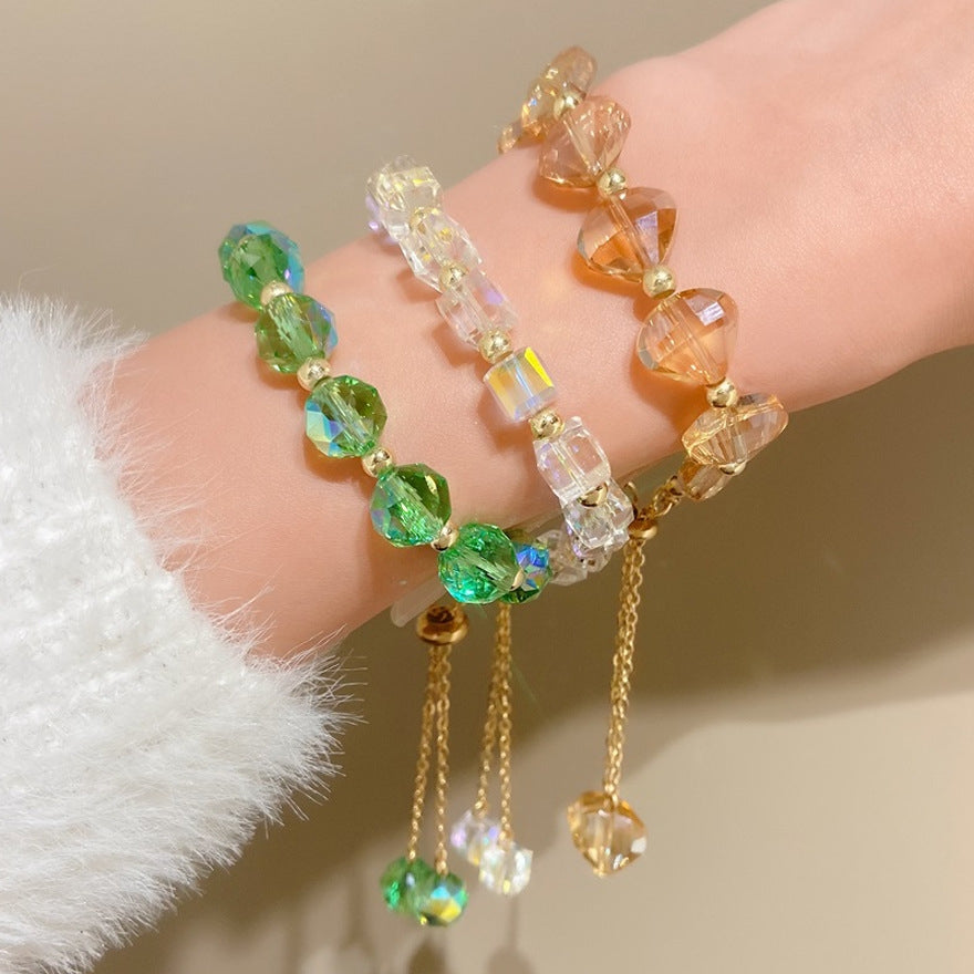 Ins Style Natural Stone and Colorful Crystal Beaded Adjustable Bracelet