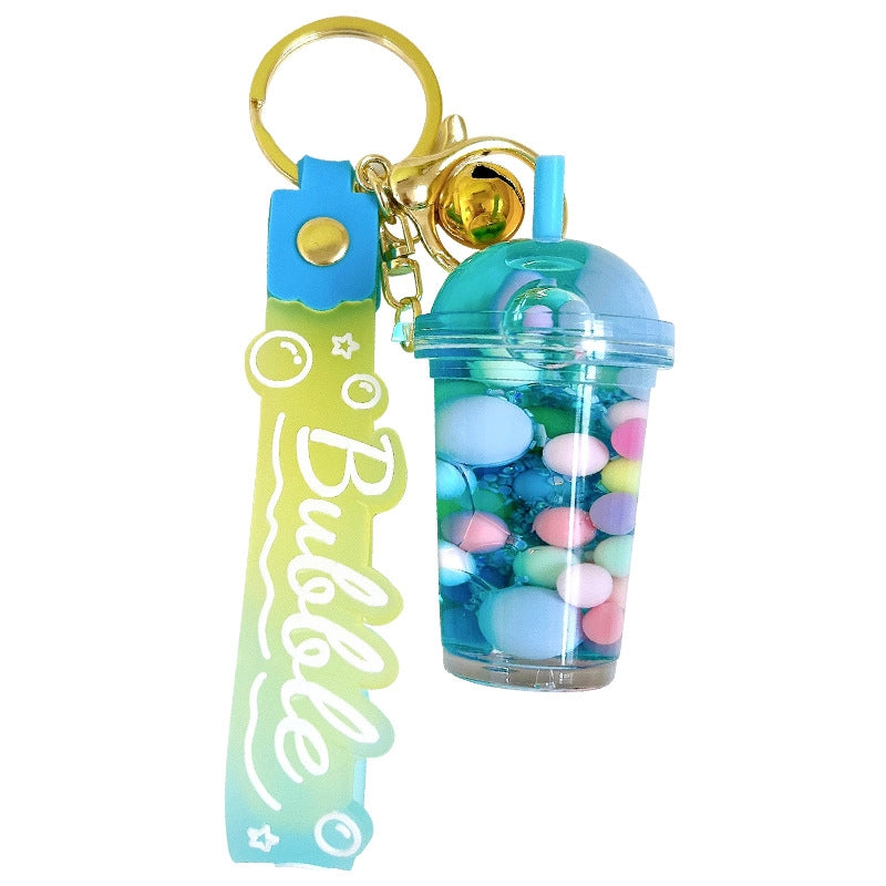 Acrylic Luminous Milk Tea Cup Keychain Pendant with Floating Sand