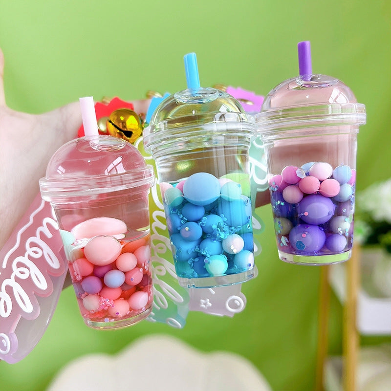 Acrylic Luminous Milk Tea Cup Keychain Pendant with Floating Sand