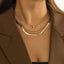 Iron Copper Plated Layered Snake Chain Necklace with Rhinestone Pendant