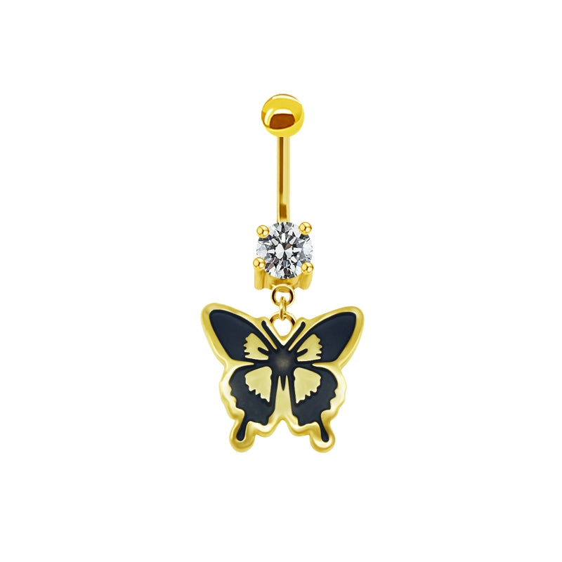 Japanese Style Punk Artistic Spider Butterfly Stainless Steel Alloy Copper Epoxy Plating Inlay Rhinestones White Gold Plated Gold Plated Belly Ring