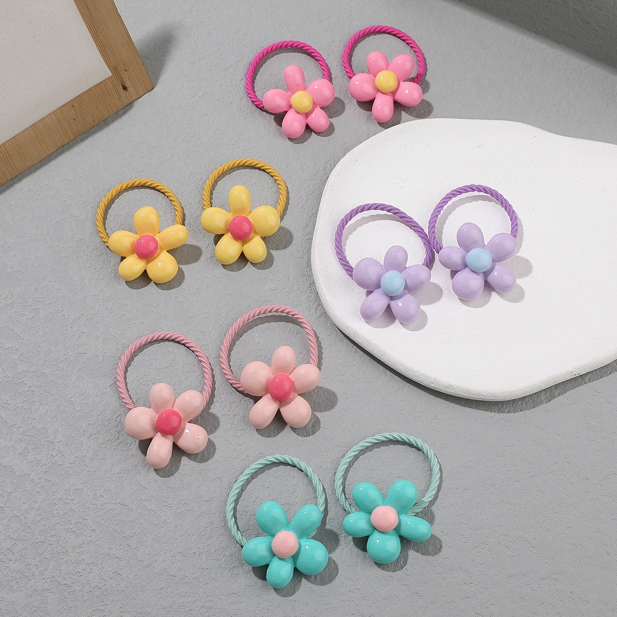 Children's Cartoon Flower Hair Tie Set - Heart Shaped Elastic Rubber Bands