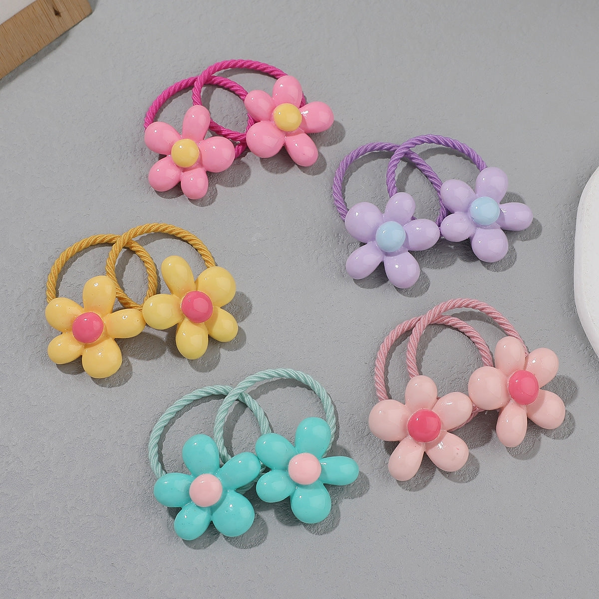 Children's Cartoon Flower Hair Tie Set - Heart Shaped Elastic Rubber Bands