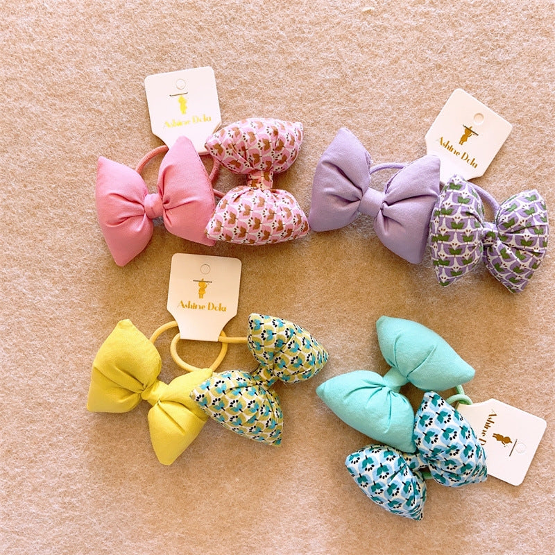 Kids' Floral Bow Knot Hair Tie Set - Cotton Headbands for Girls