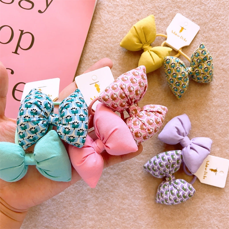 Kids' Floral Bow Knot Hair Tie Set - Cotton Headbands for Girls